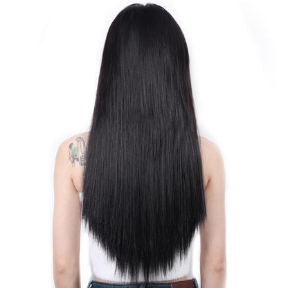 Black long straight half-head wig pieces