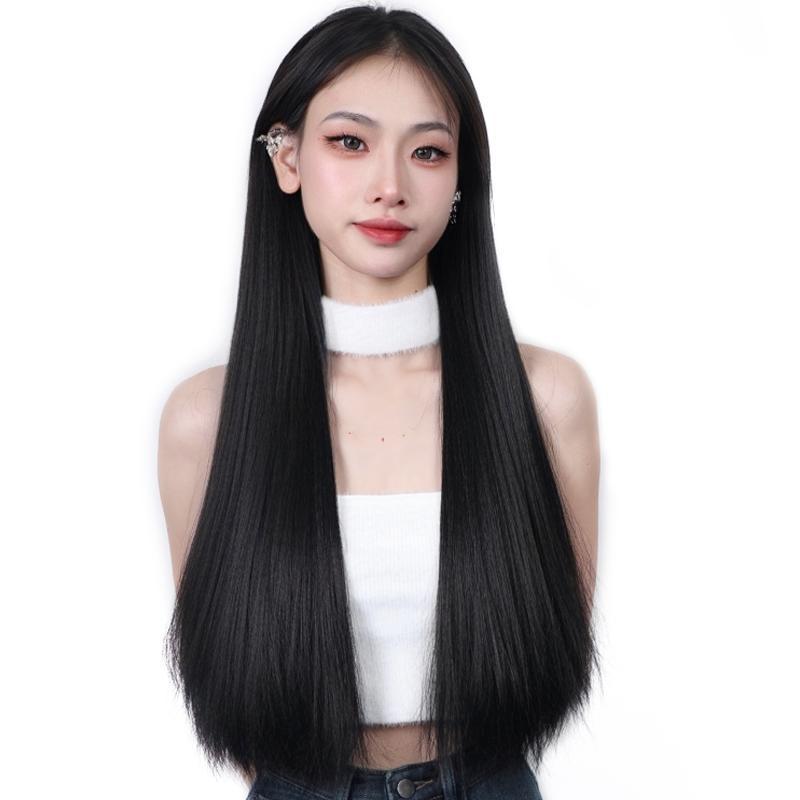 Black long straight half-head wig pieces
