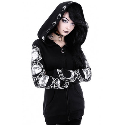 Black Moon Print Hooded Sweatshirt