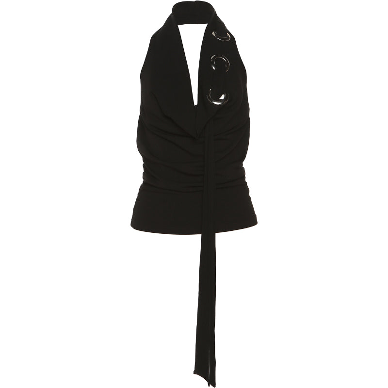 Black neckless sleeveless vest