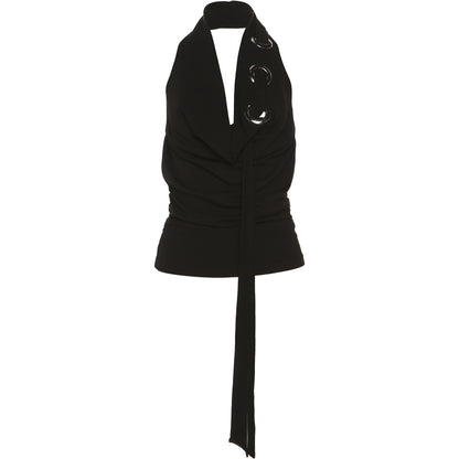 Black neckless sleeveless vest