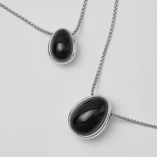 Black Oval Earrings Silver Plated Geometric Design