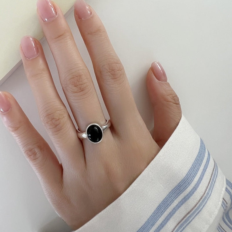 Black Oval Zircon Ring for Women