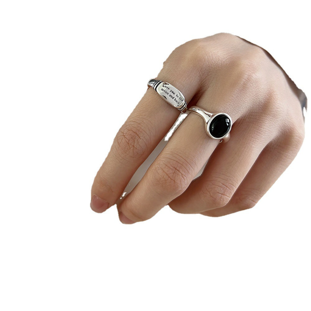 Black Oval Zircon Ring for Women