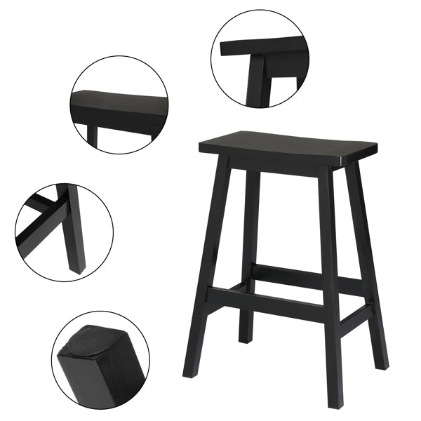Black pillow-shaped solid wood bar stool