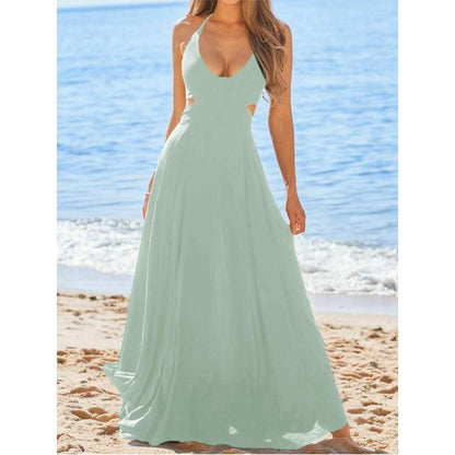 Black Plain Cut Out Back Halter Maxi Dress