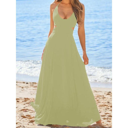 Black Plain Cut Out Back Halter Maxi Dress