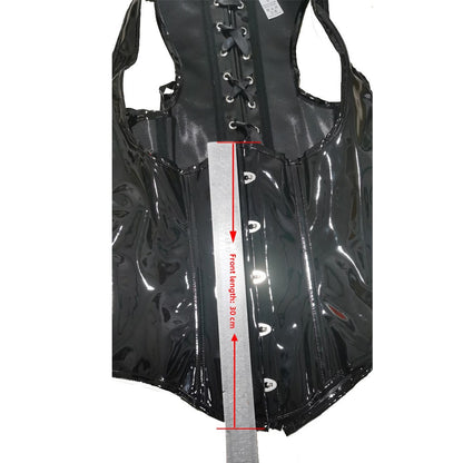 Black shiny leather buttoned body-hugging dress