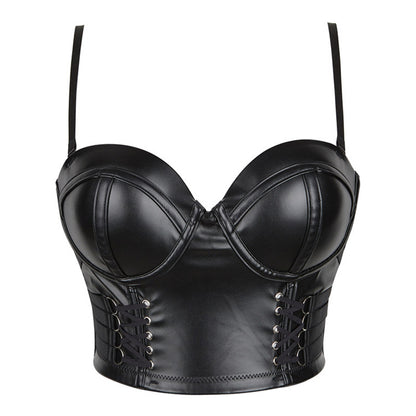 Black Short Imitation Leather Shaper Strapless Shoulder Strap