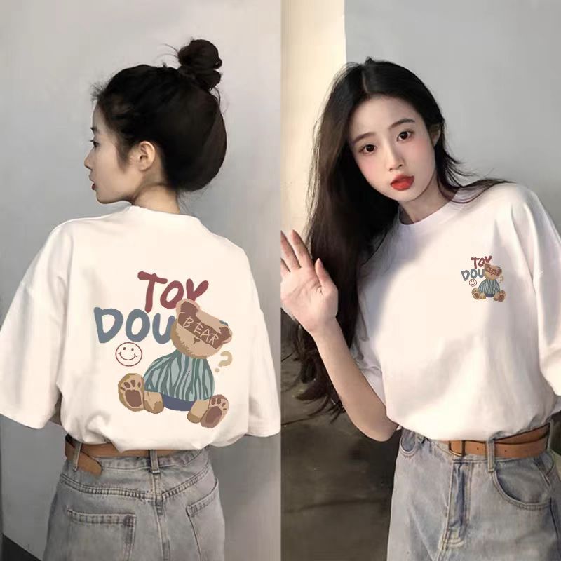 Black Short-Sleeved Pure Cotton T-Shirt for Women