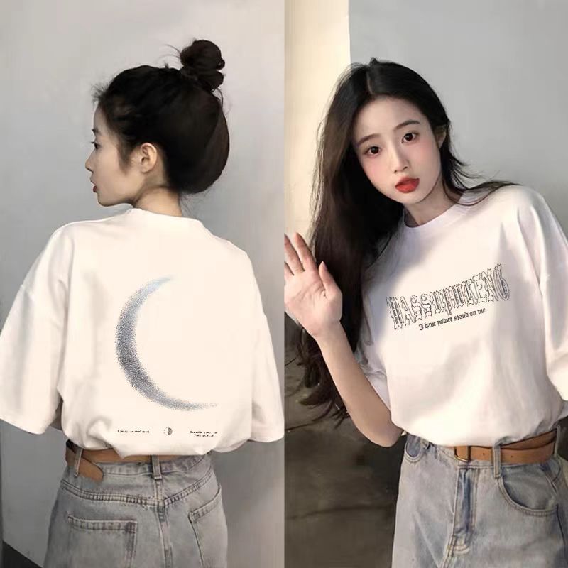 Black Short-Sleeved Pure Cotton T-Shirt for Women