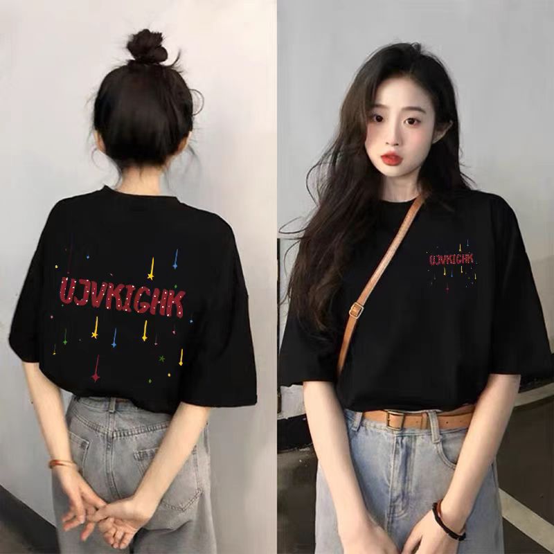 Black Short-Sleeved Pure Cotton T-Shirt for Women