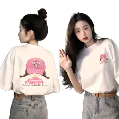 Black Short-Sleeved Pure Cotton T-Shirt for Women
