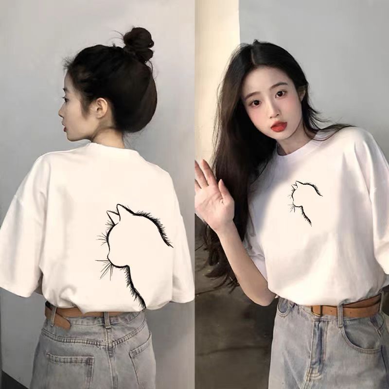 Black Short-Sleeved Pure Cotton T-Shirt for Women