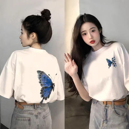 Black Short-Sleeved Pure Cotton T-Shirt for Women