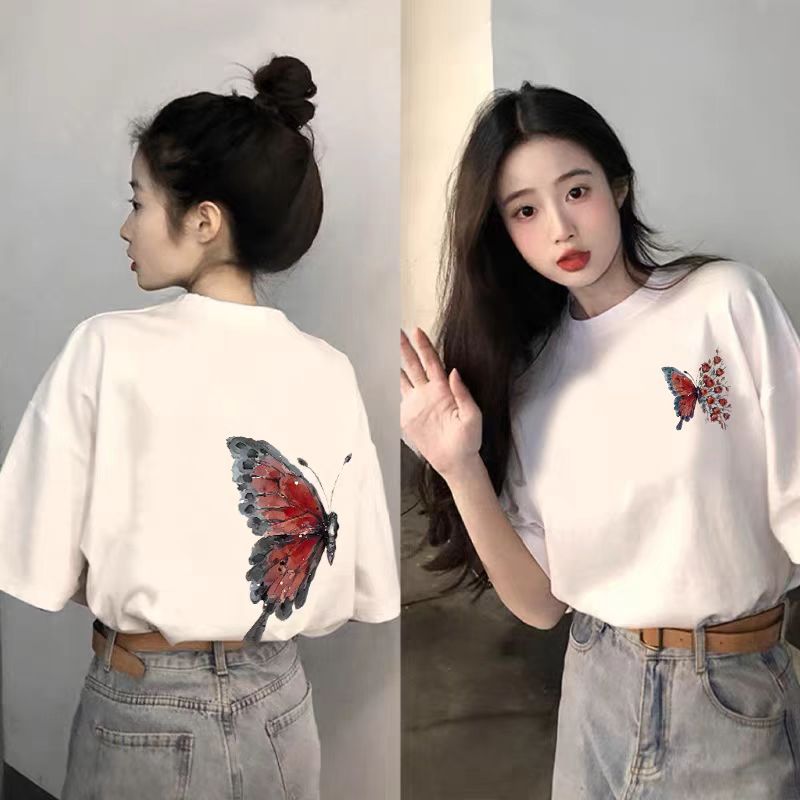 Black Short-Sleeved Pure Cotton T-Shirt for Women
