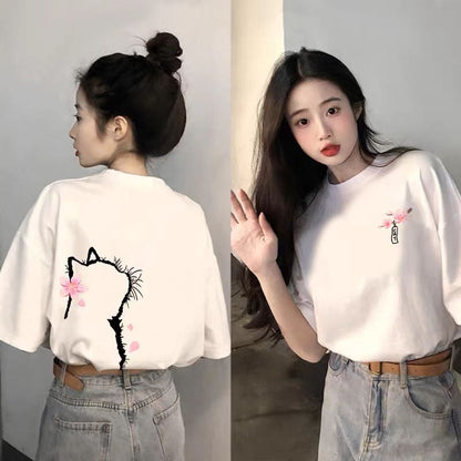Black Short-Sleeved Pure Cotton T-Shirt for Women