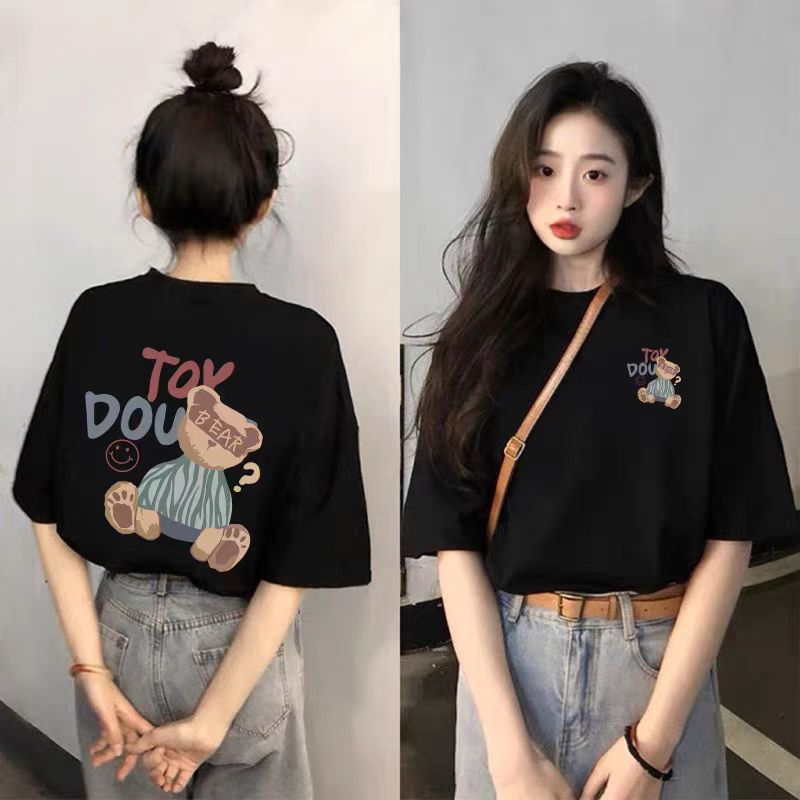 Black Short-Sleeved Pure Cotton T-Shirt for Women