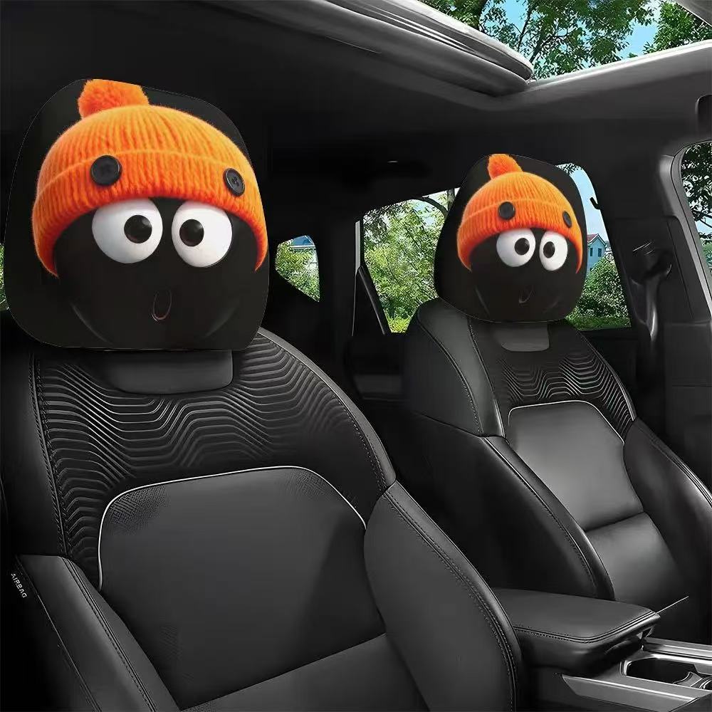 Black Skull Car Printed Headrest Cover Universal Elastic Style Funny and Interesting Universal Headgear