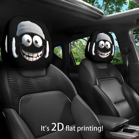 Black Skull Car Printed Headrest Cover Universal Elastic Style Funny and Interesting Universal Headgear
