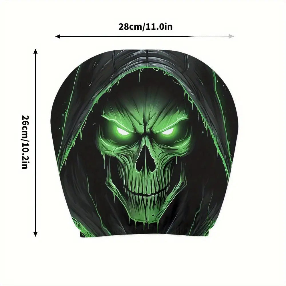 Black Skull Car Printed Headrest Cover Universal Elastic Style Funny and Interesting Universal Headgear