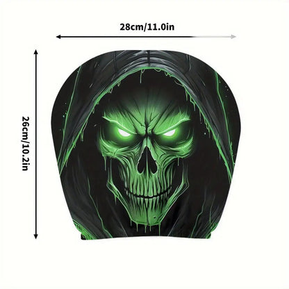 Black Skull Car Printed Headrest Cover Universal Elastic Style Funny and Interesting Universal Headgear