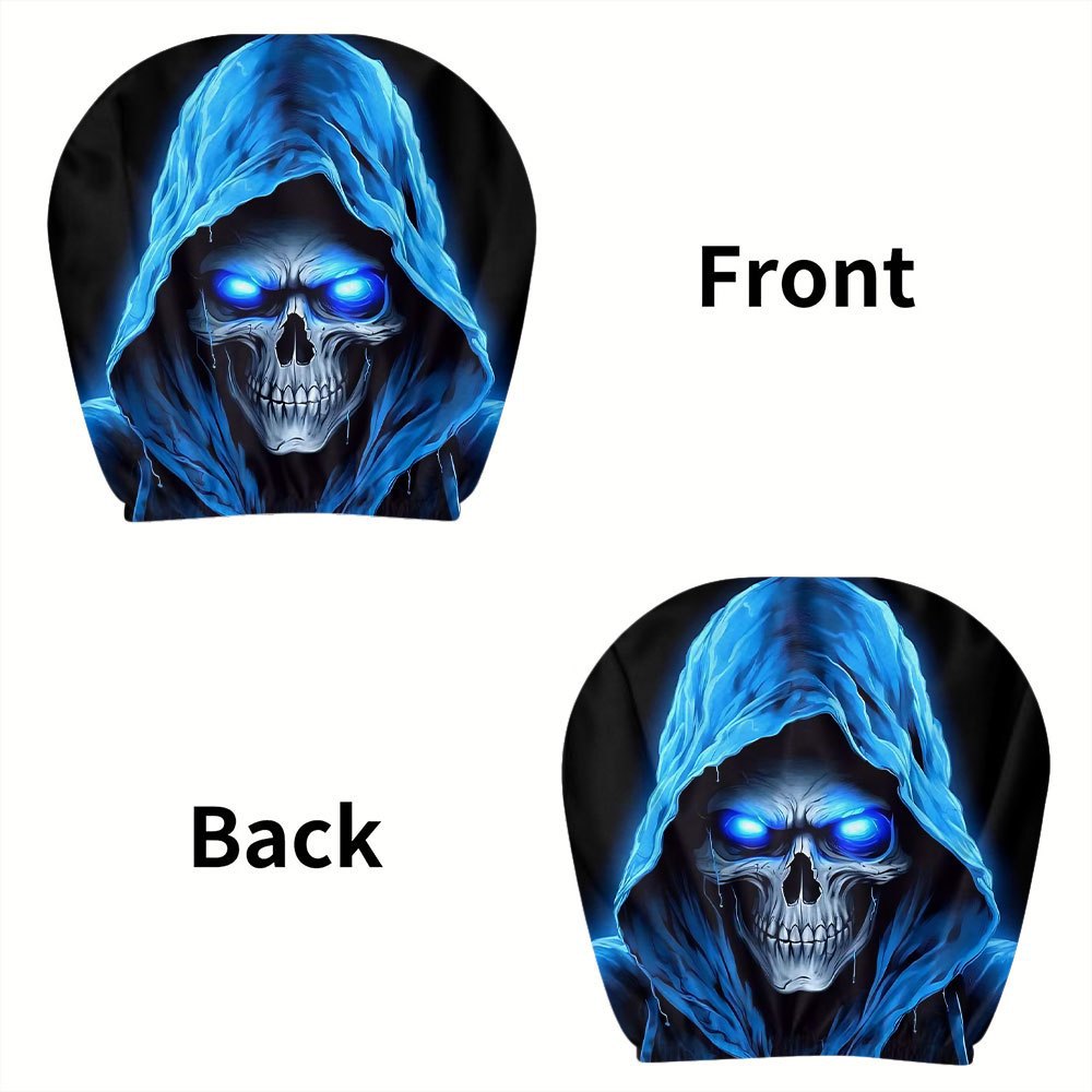 Black Skull Car Printed Headrest Cover Universal Elastic Style Funny and Interesting Universal Headgear
