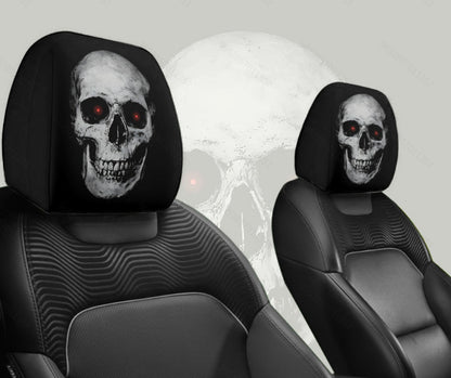 Black Skull Car Printed Headrest Cover Universal Elastic Style Funny and Interesting Universal Headgear