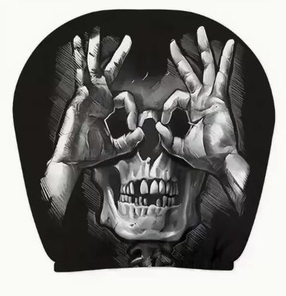 Black Skull Car Printed Headrest Cover Universal Elastic Style Funny and Interesting Universal Headgear