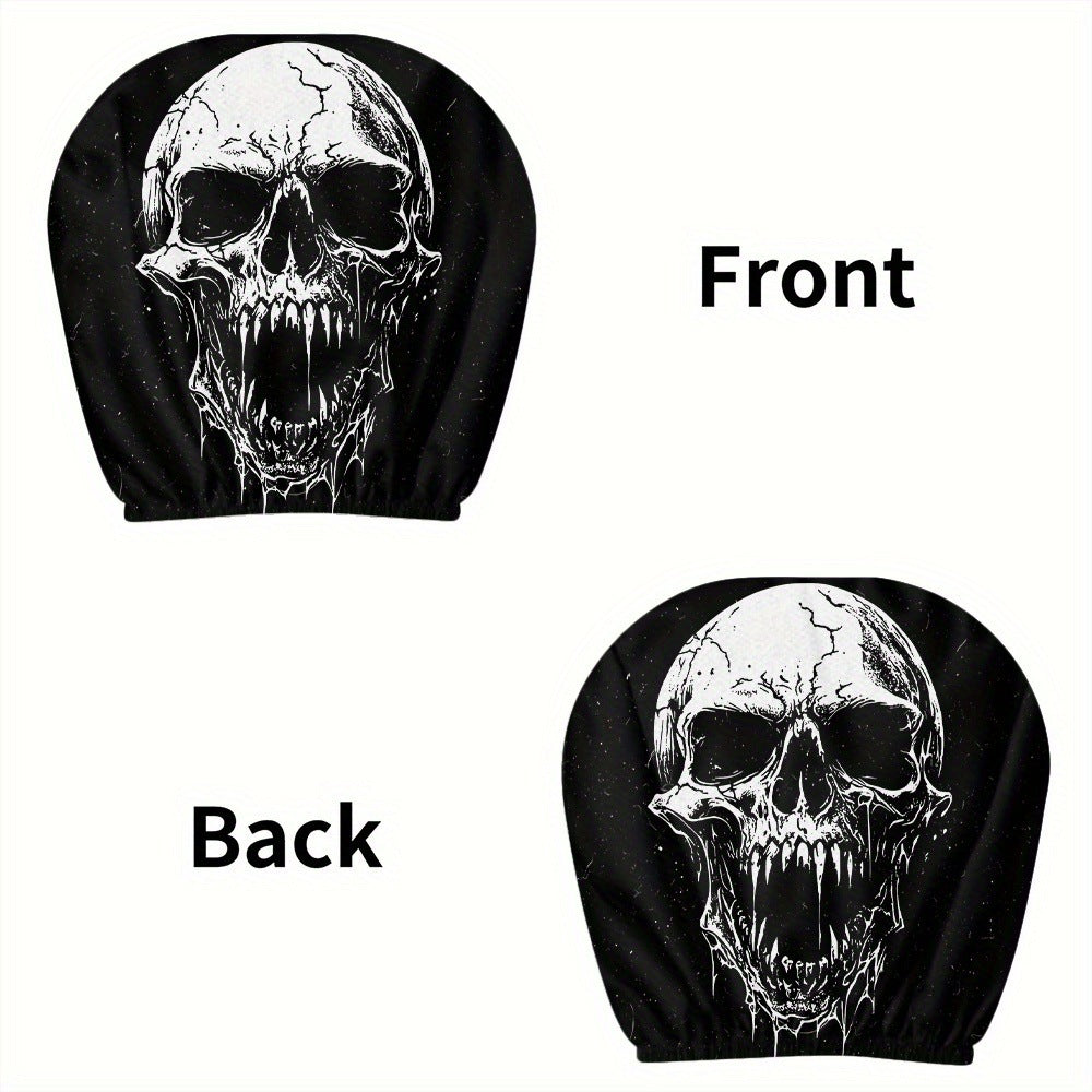 Black Skull Car Printed Headrest Cover Universal Elastic Style Funny and Interesting Universal Headgear