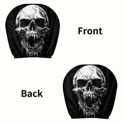 Black Skull Car Printed Headrest Cover Universal Elastic Style Funny and Interesting Universal Headgear