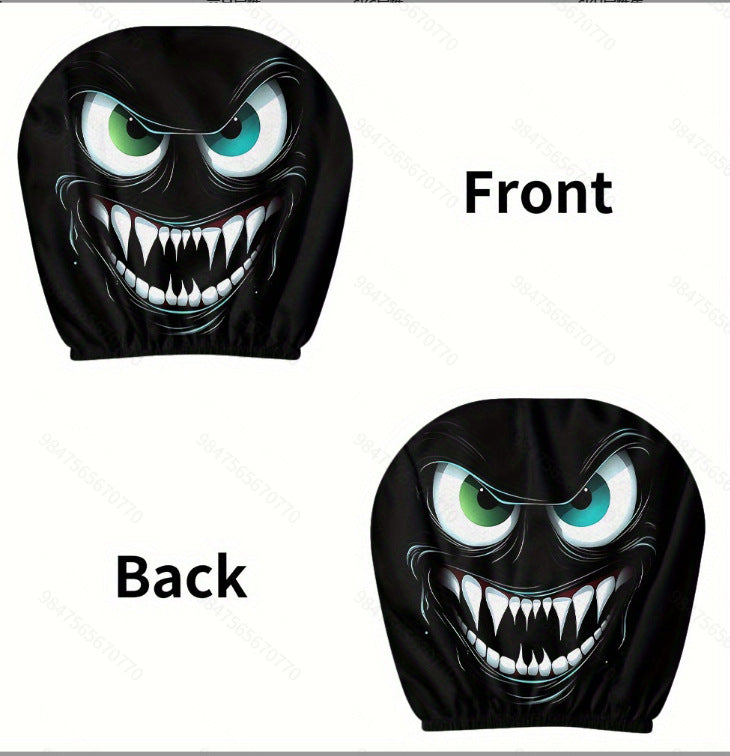 Black Skull Car Printed Headrest Cover Universal Elastic Style Funny and Interesting Universal Headgear