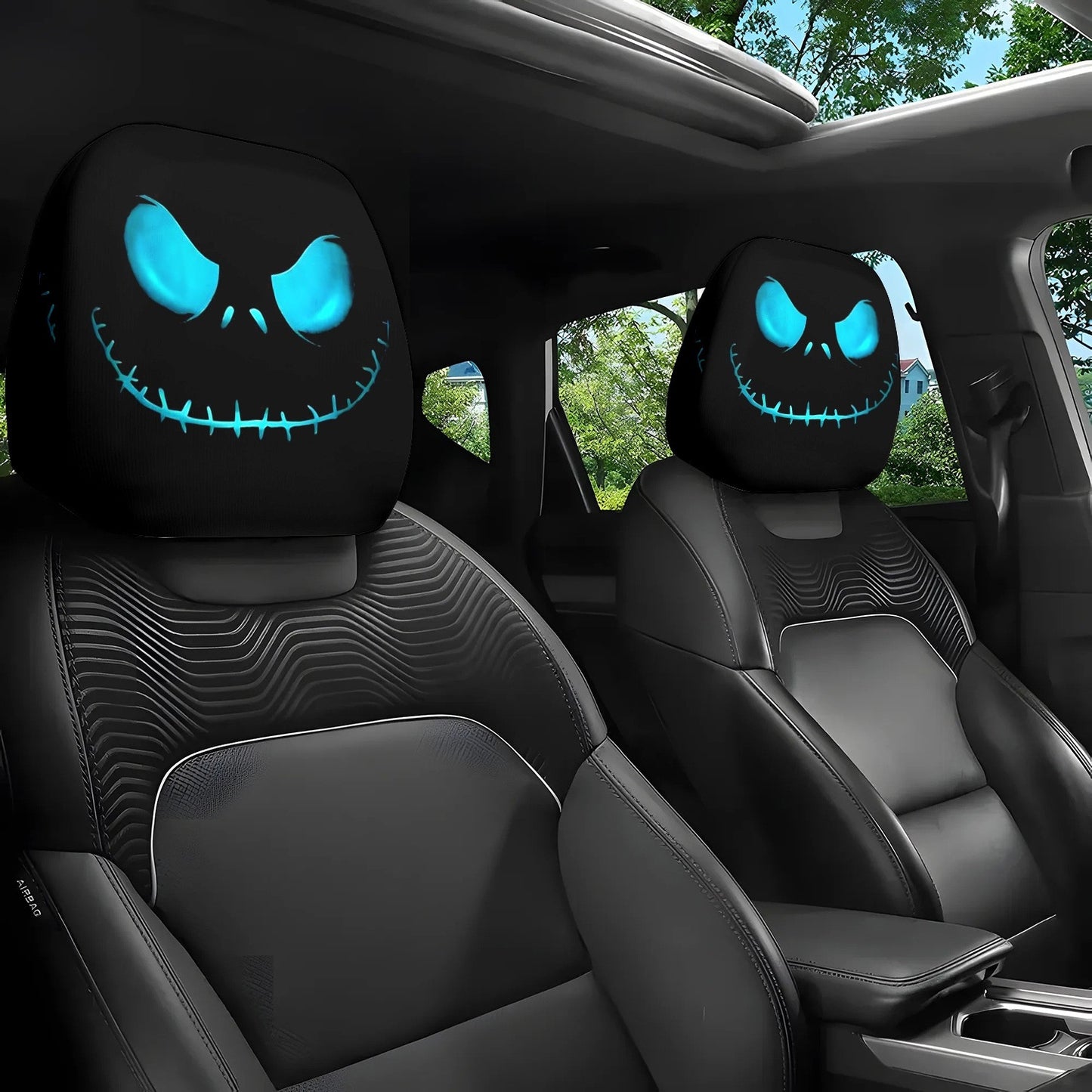 Black Skull Car Printed Headrest Cover Universal Elastic Style Funny and Interesting Universal Headgear