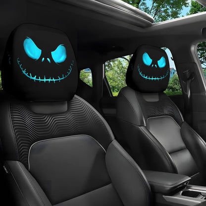 Black Skull Car Printed Headrest Cover Universal Elastic Style Funny and Interesting Universal Headgear