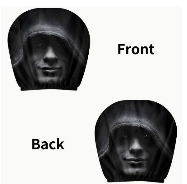 Black Skull Car Printed Headrest Cover Universal Elastic Style Funny and Interesting Universal Headgear