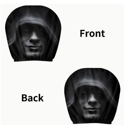 Black Skull Car Printed Headrest Cover Universal Elastic Style Funny and Interesting Universal Headgear
