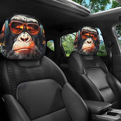 Black Skull Car Printed Headrest Cover Universal Elastic Style Funny and Interesting Universal Headgear