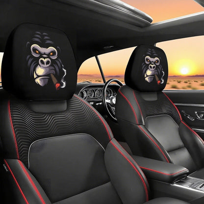 Black Skull Car Printed Headrest Cover Universal Elastic Style Funny and Interesting Universal Headgear