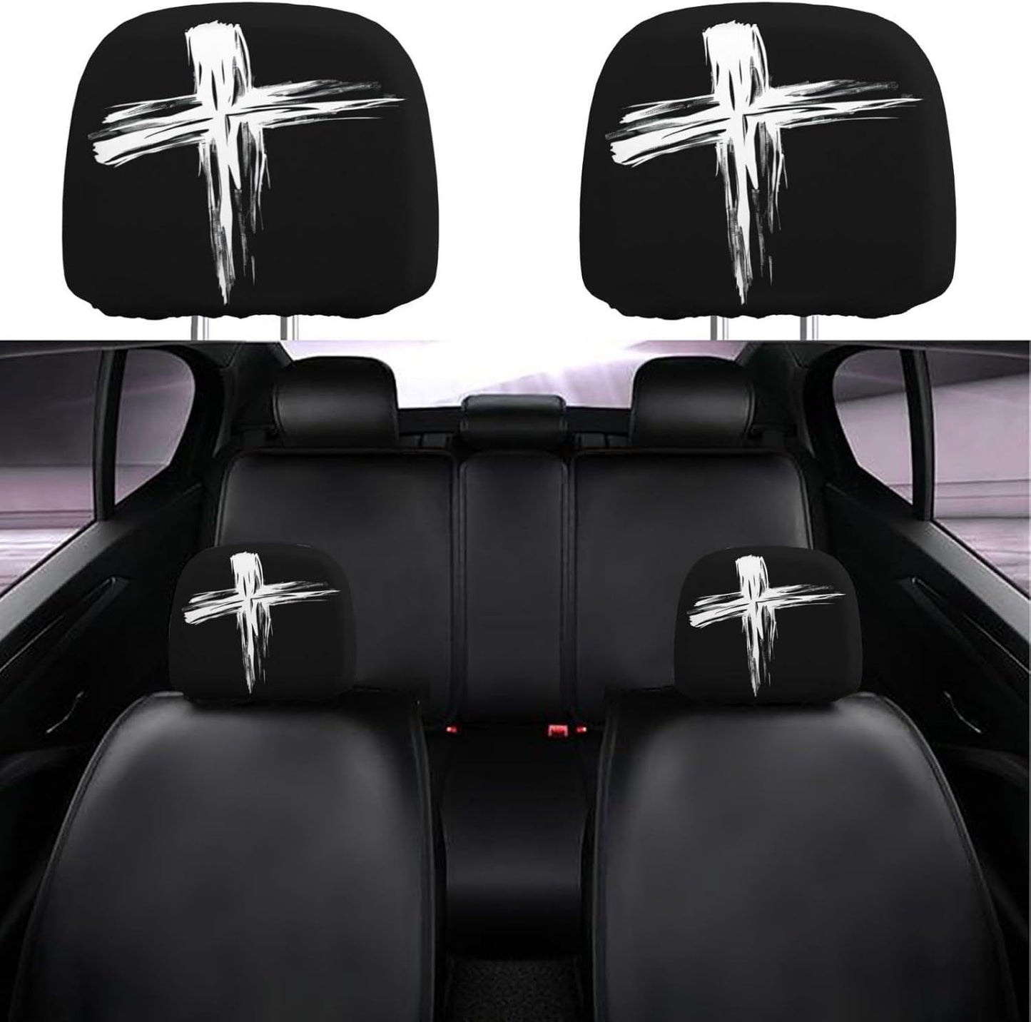 Black Skull Car Printed Headrest Cover Universal Elastic Style Funny and Interesting Universal Headgear