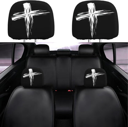Black Skull Car Printed Headrest Cover Universal Elastic Style Funny and Interesting Universal Headgear