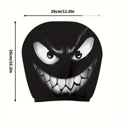 Black Skull Car Printed Headrest Cover Universal Elastic Style Funny and Interesting Universal Headgear