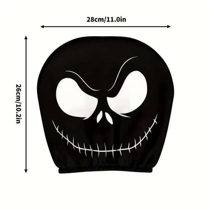 Black Skull Car Printed Headrest Cover Universal Elastic Style Funny and Interesting Universal Headgear