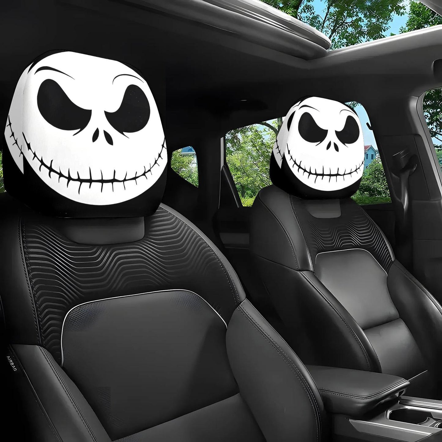 Black Skull Car Printed Headrest Cover Universal Elastic Style Funny and Interesting Universal Headgear