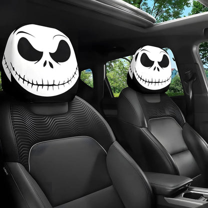 Black Skull Car Printed Headrest Cover Universal Elastic Style Funny and Interesting Universal Headgear