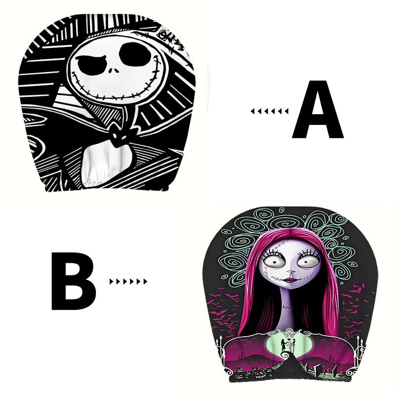Black Skull Car Printed Headrest Cover Universal Elastic Style Funny and Interesting Universal Headgear