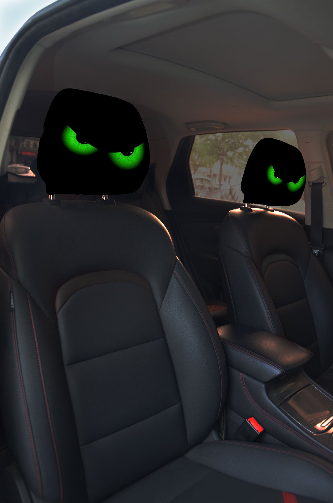 Black Skull Car Printed Headrest Cover Universal Elastic Style Funny and Interesting Universal Headgear