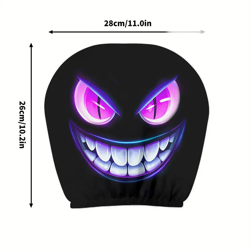 Black Skull Car Printed Headrest Cover Universal Elastic Style Funny and Interesting Universal Headgear