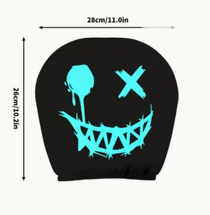 Black Skull Car Printed Headrest Cover Universal Elastic Style Funny and Interesting Universal Headgear