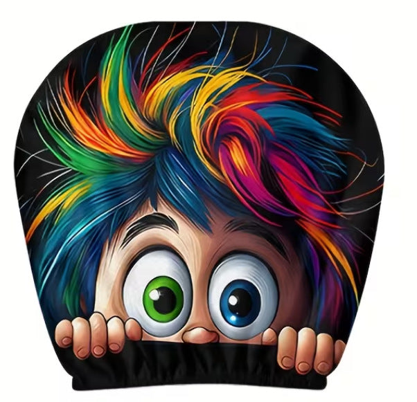 Black Skull Car Printed Headrest Cover Universal Elastic Style Funny and Interesting Universal Headgear