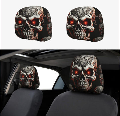 Black Skull Car Printed Headrest Cover Universal Elastic Style Funny and Interesting Universal Headgear